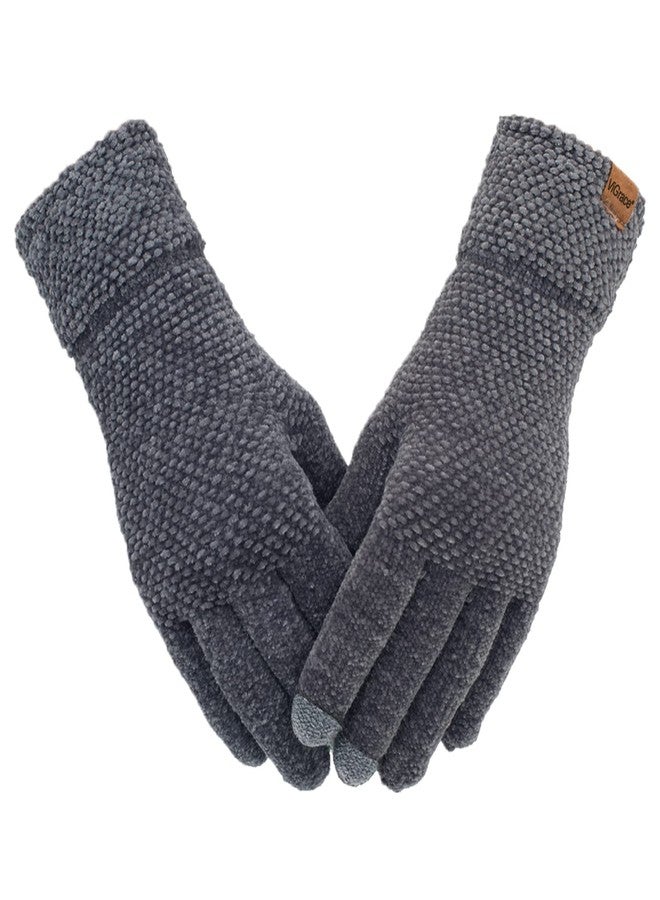 ViGrace Winter Touchscreen Gloves for Women Chenille Warm Cable Knit with 3 Touch Screen Fingers Texting Driving Elastic Cuff Thermal Glove(Dark Gray,Large) - Image 1